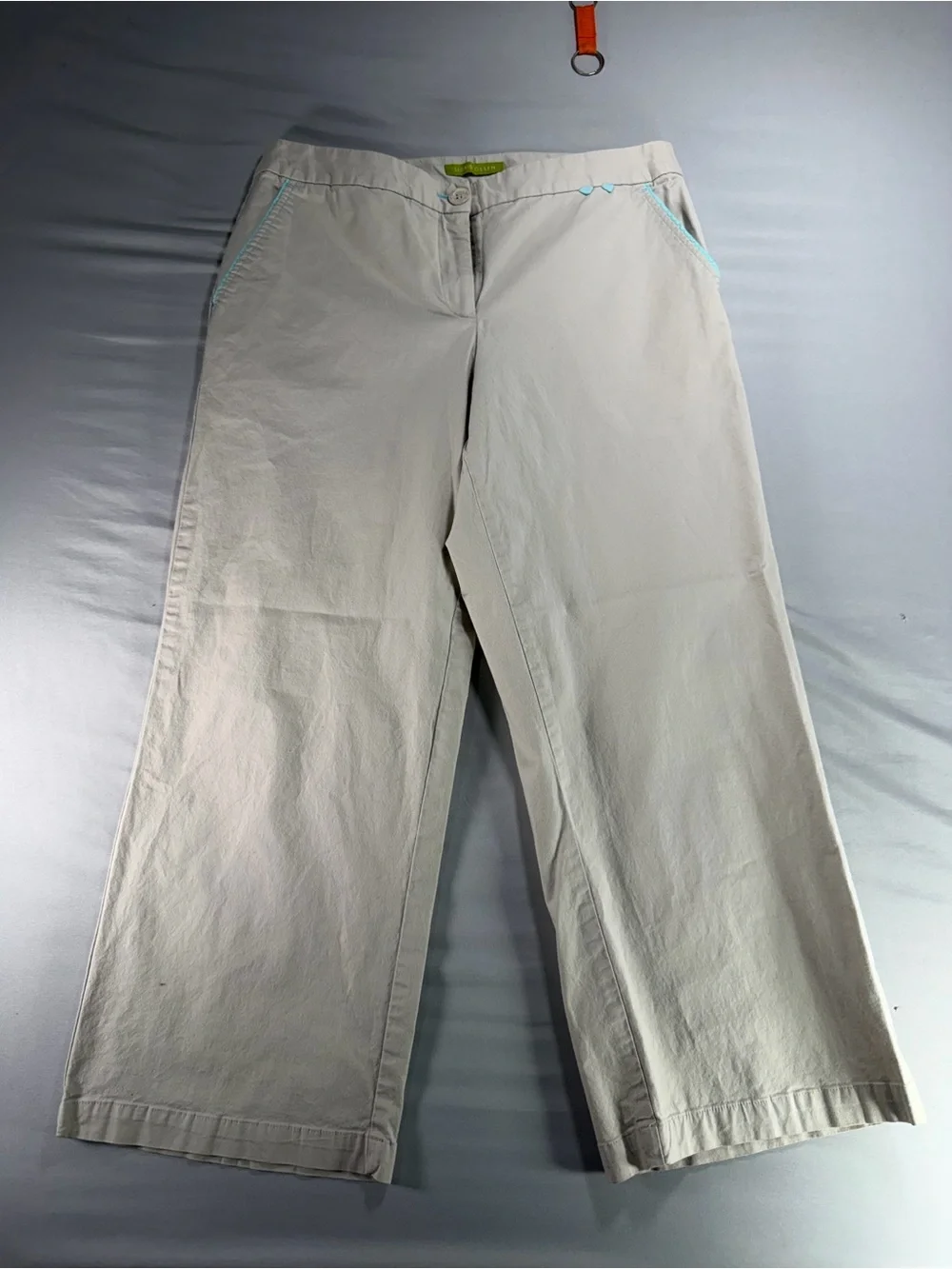 Sigrid Olsen SO Blue Cropped Wide Leg Chino Pants Khaki Women’s Size 10 #975